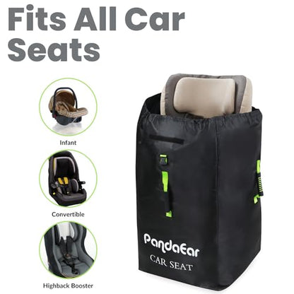 PandaEar Car Seat Travel Bag Backpack for Airplane, Water-Resistant Car Seat Cover with Shoulder Strap for Infant Convertible Seats & Booster Seat, Black
