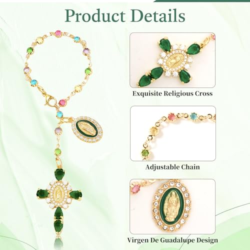 Virgen De Guadalupe Car Charm - Steering Wheel Accessory & Rearview Mirror Hanging, Cross Pendant Automotive Protection Decor - color: Gold-green