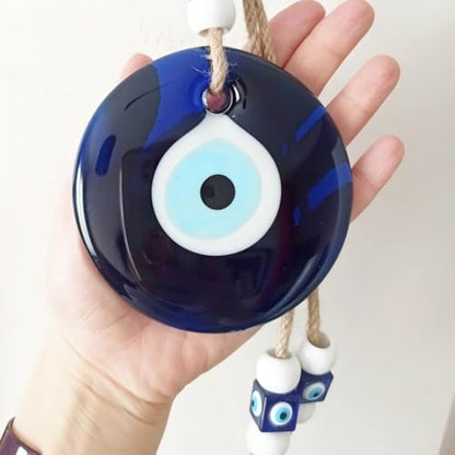 Blue Glass Evil Eye Turkish Greek Nazar Amulet Good Luck Charm - Handmade Hanging Ornament for Home, Office, Car Decoration, Garden, Blessing Ornament, Reflects Negative Energy (Large)