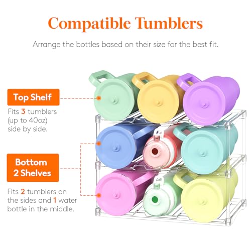 Lifewit Stackable Bottle Storage Organizer, Clear Freestanding Wine Holder for Cabinet, Large Slot Water Bottle Tumbler Cup Organizer for Pantry, Plastic Wine Rack for Fridge Cellar, 3Tier Hold 9 - size: 3 Tier-9 Bottle
