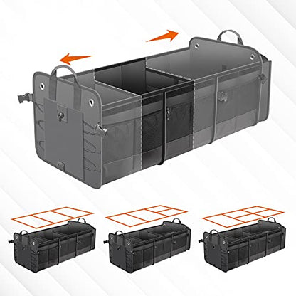 Car Trunk Organizer with Lid & Removable Leakproof Cooler Bag，Foldable Cover,Large Trunk Organizers,Multi-Compartment Collapsible Cargo Storage Organizer for SUV,Van,Truck,Sedan(3 Compartments,Black) - size: Three Compartment