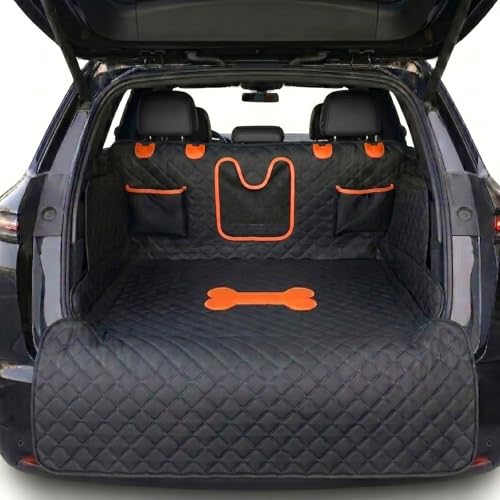 SUV Cargo Liner for Dogs, 100% Waterproof PU Leather Dog Trunk Cover for SUV with Bumper Flap & Side Walls, Heavy Duty Pet Cargo Protector, Fit for Most Mid-Size Large SUVs (Bone Pattern, L) - color: Bone Pattern, size: L