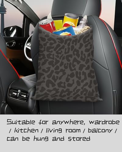 Cute Canvas Car Garbage Bag, Black Leopard Print, Car Trash Bin, Seat Back Hanging, 5L - color: Black Leopard Print