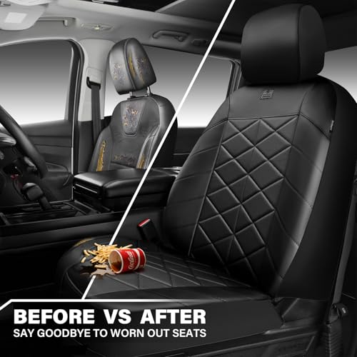 CAR PASS Memory Foam Leather Front Seat Covers, Perforated Nappa Leather Car Seat Covers Front Seats, Universal Fit for Cars, SUV, Trucks, Luxury Comfort Breathable, Thick 3D Foam Leather All Black