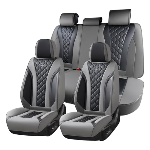 Coverado Car Seat Covers, Seat Covers Full Set, Gray and Black Car Seat Cover, Perforated Diamond Leather Seat Covers for Cars, Luxury Car Seat Cushion, Auto Seat Covers Universal Fit Most Cars - color: 1-Gray&Black, size: FullSet
