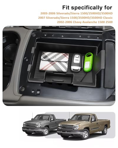 ECOZEN Center Console Organizer For 2003-2006 Silverado/Sierra 1500/2500HD/3500HD & 2007 Silverado/Sierra Classic & 2002-2006 Chevy Avalanche Accessories - Full Console w/Bucket Seats Only - size: 2003-2007 Silverado/Sierra