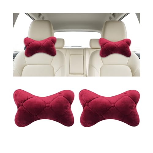 2PCS Car Headrest Pillow, Comfortable Ergonomic Design Vehicle Seat Neck Pillow for Driving Fatigue Relief, Soft Breathable Automotive Interior Head Rest Cushion Pad, Universal Fit (Wine Red) - color: Wine Red