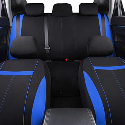 CAR-GRAND Universal Fit Sporty Cloth Full Set Car Seat Covers,Fit for Car,Truck,Sedan,Vans,SUV, Breathable, Washable, Airbag Compatible, Zipper Design - color: Blue