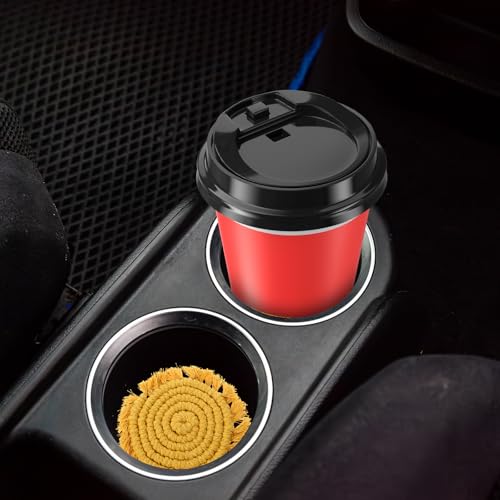 2pcs Cotton Coaster for Car, Car Cup Holder Coasters, Absorbent 3.54 in Boho Cars Cupholder Coaster with Tassel Edges Perfect for Cars,RVs & Home Decor（Sunshine Yellow）