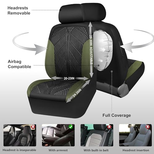 CAR PASS Waterproof Car Seat Covers Front Seats Covers Neoprene Wetsuit, All-Weather Non-Slip Durable,Universal Fit for SUV Sedans Trucks Vans Automotive,Armrest Airbag Compatible,Emboss 2 Black Green - color: Black and Green, size: Two Front