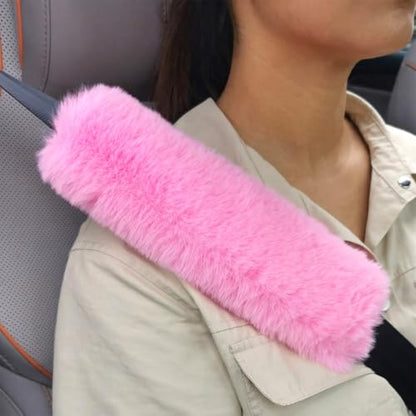 2-Pack Soft Plush Seatbelt Covers for Kids - Comfortable Pink Seat Belt Cushion for Newborns - Car Seat/Stroller Strap Accessories - Enhanced Driving Comfort & Protection (Pink)