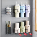 Magnetic Cup Holder for Fridge, Aufworld Tumbler Organizer Fits 20/30/40 oz Stanley Cups, Accessory Storage with Lid & Straw Holder, Space-Saving Storage Rack for Kitchen Fridge (Black-Cup Holder Set)