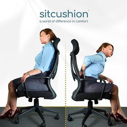 SitCushion Ergonomic Seat Cushion for Sciatica & Tailbone Pain Relief – Extra Large Memory Foam Office Chair Cushion for Long Sitting, Orthopedic Coccyx Cushion for Desk Chair, Car & Wheelchair(Black)