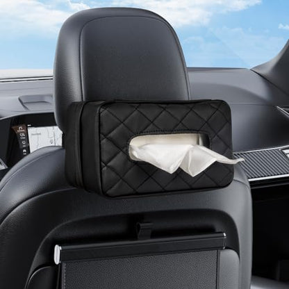 Car Tissue Holder, Standard Tissue Holder for Car Pu Leather Car Napkin Holder, Car Backseat Extra Large Tissue Organization Fit for 120-230 Tissues per Box 9.84'' x 4.72'' x 5.91'' (Black) - color: Black
