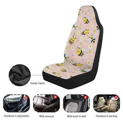 INSTANTARTS Bee Daisy Front Car Seat Covers 2 Packs, Easy-to-Install Polyester Front Seat Protectors Universal Fit for Most Cars, SUVs, Trucks - color: Cute Bee Daisy