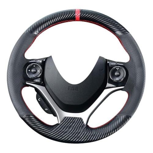 DIY Stitching Carbon Fiber Steering Wheel Cover for Honda Civic 9th Generation 2012 2013 2014 2015 13.5-14.5 inches Black Microfiber Leather Interior Accessories