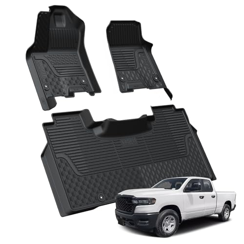 LASFIT Floor Mats for Ram 1500 Crew Cab 2025 2026 with Rear Under-Seat Factory Storage Bucket Seat, All Weather TPE Custom Fit Car Mats Floor Liners 1st & 2nd Row, Black - style: 1) 1500 | 2025-2026 |Crew Cab with Storage Floor Mats