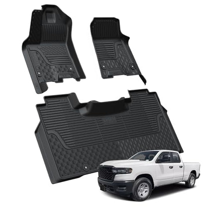 LASFIT Floor Mats for Ram 1500 Crew Cab 2025 2026 with Rear Under-Seat Factory Storage Bucket Seat, All Weather TPE Custom Fit Car Mats Floor Liners 1st & 2nd Row, Black - style: 1) 1500 | 2025-2026 |Crew Cab with Storage Floor Mats