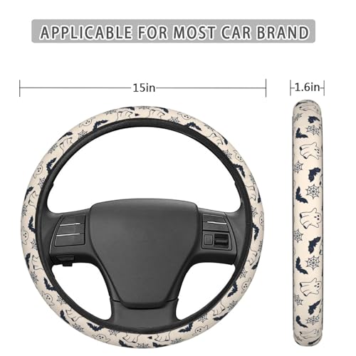 Cute Black Ghost Bats Spider Webs Steering Wheel Cover for Women Men, Non-Slip Steering Wheel Protector Car Wheel Covers, Universal 15 Inch Fit for Auto, Suvs, Truck - color: Cute Black Ghost Bats Spider Webs