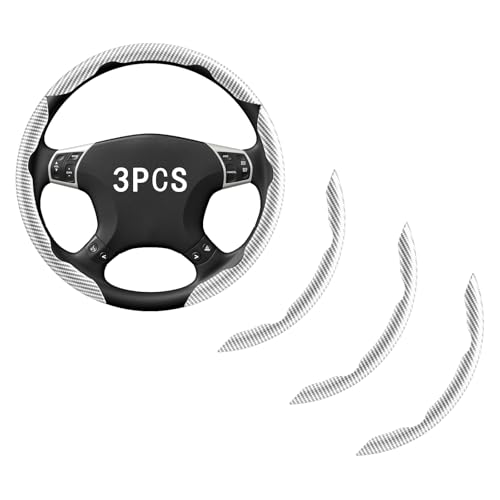 FOAN Steering Wheel Covers, 3PCs Carbon Fiber Anti-Skid Clip on Car Steering Wheel Cover Protector Universal for Most Car, White - color: WHITE