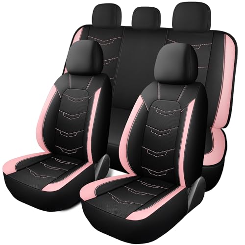 HChengkikz Pink Seat Covers, Breathable and Sport Seat Covers, Anti-Slip Universal Fit Car Seat Covers Full Set for Cars Sedans SUV and Truck (Full Seat, Black+Pink) - color: N2 Black Pink, size: Full Set