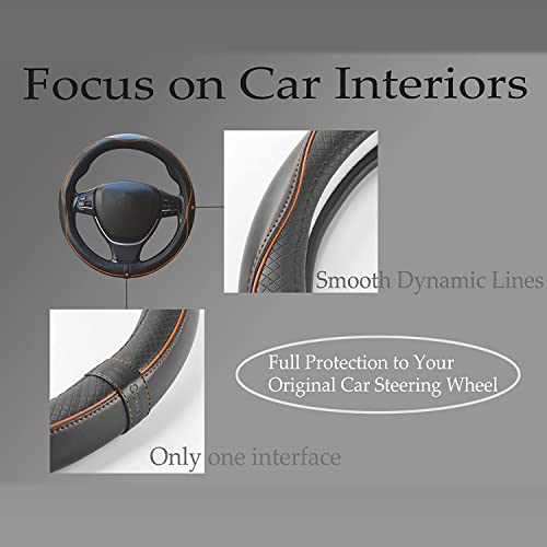 Car Steering Wheel Cover, Anti-Slip, Safety, Soft, Breathable, Heavy Duty, Thick, Full Surround, Sports Style (Black with Light Orange Line) - color: Black with Light Orange Line