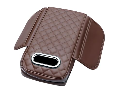 Car Armrest Pad, Universal Armrest Cushion Pad, Leather Armrest Box Pad - color: Without cup holder, Brown