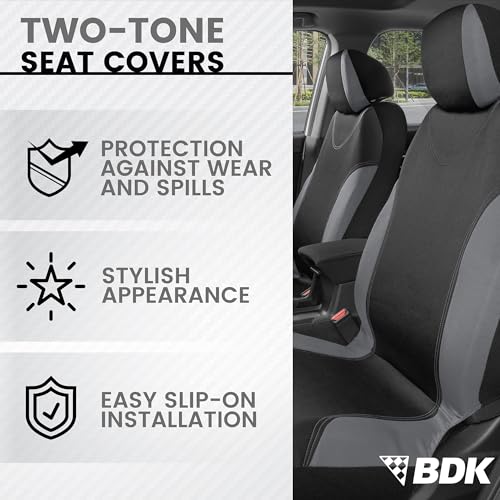BDK UltraSleek Gray Seat Covers for Cars, Two-Tone Front Seat Covers with Matching Back Car Seat Cover, Made to Fit Most Auto Truck Van SUV, Interior Car Accessories, Car Seat Covers Full Set - Gray - color: Gray