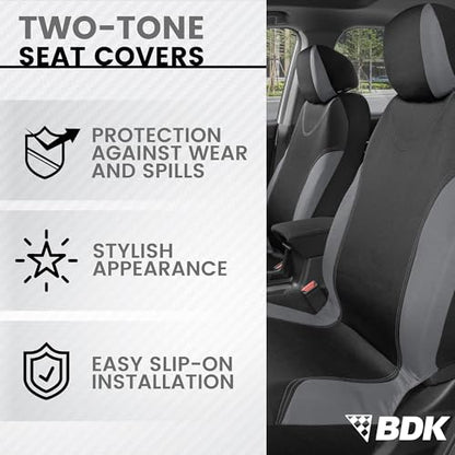 BDK UltraSleek Gray Seat Covers for Cars, Two-Tone Front Seat Covers with Matching Back Car Seat Cover, Made to Fit Most Auto Truck Van SUV, Interior Car Accessories, Car Seat Covers Full Set - Gray - color: Gray