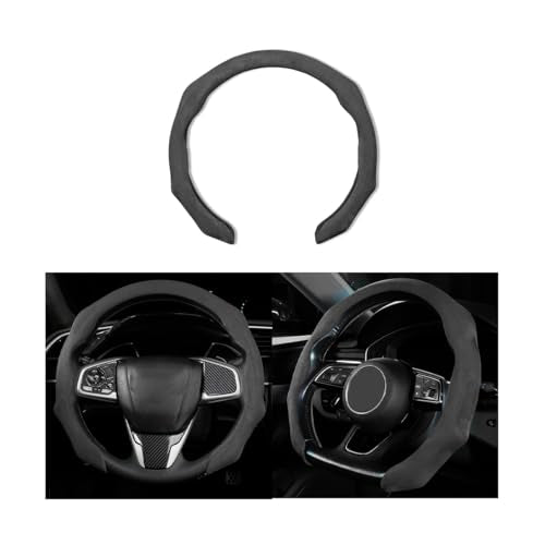 Mandark Car Steering Wheel Cover, Suede Sport Vehicle Steer Wheel Protector Fitting 15 Inch, Non-Slip Comfortable Automotive Interior Decoration Accessories, Universal for Most Cars (Black) - color: Black