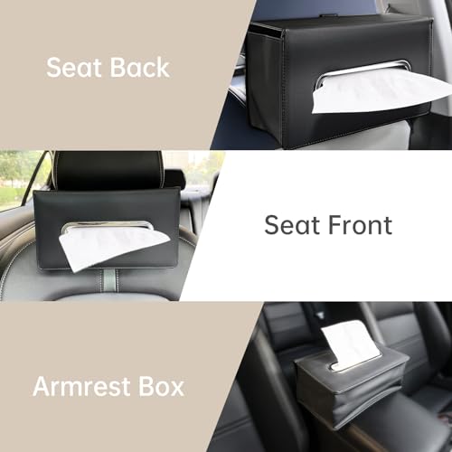 Car Tissue Holder, RSNGTA Rectangular Tissues Box Keep Vehicle Tidy, Premium PU Leather Car Seatback Napkin Holder for Standard 120 Tissues Size, Extra Large Tissue Box for Storage&Organization Black