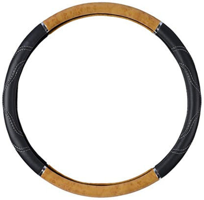 BDK Motor Trend Ergonomic Heavy Duty Large Steering Wheel Cover for Trucks Big Rigs Bus 18" Inch Large Steering Wheel, Light Wood with Black Leather Grip, Improve Grip Anti-Fatigue for Long Drives - color: Light Wood / Black