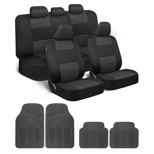 BDK PolyPro Car Seat Covers Full Set Combo with Front and Rear Waterproof All -Weather Car Floor Mats - Universal Fit Automotive Protection for Cars, Trucks & SUV – Easy Install Interior Accessories - color: Charcoal Gray Combo