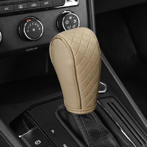 Gear Shift Knob Cover PU Leather Car Stick Shift Knob Cover Universal Fit for Most Cars, Non-Slip Gear Shifter Protector, Stylish Gear Shift Hoodie (Beige) - color: Beige