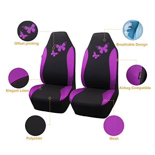 Flying Banner Butterfly car seat Covers ful Set Fashion Universal Lady Woman Female Rear Bench Split Colorized (2 Fronts, Purple) - color: Purple, size: 2 Fronts
