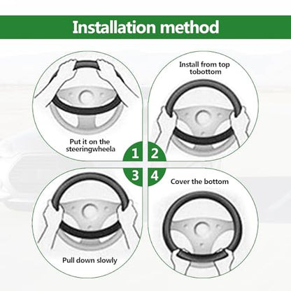 Car Steering Wheel Cover Protector Microfiber Leather, Elastic, Breathable Anti-Slip Odorless, 15 Inches Universal (Black)