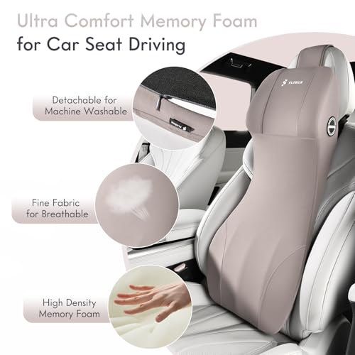 Lumbar Support Pillow and Car Neck Pillow Memory Foam Integrated Lumbar Support Cushion with Headrest Pillow Ergonomic Car Seat Back Support for Head Waist Support Sciatica Pain Relief, Gray - color: Gray, size: 2-in-1 Lumbar&headrest Pillow