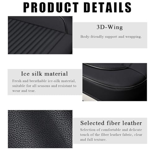 Leather Car Seat Cover, 24.4" × 21.7" Front Bottom Seat Cushion with Storage Pocket, Waterproof Anti-Slip Full Wrap Protector for Automotive Bottom Seats, Car Accessories (Black)