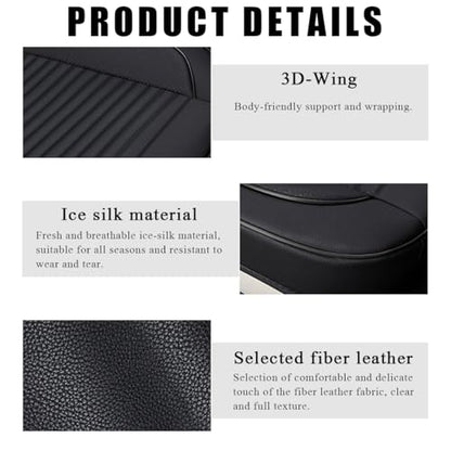 Leather Car Seat Cover, 24.4" × 21.7" Front Bottom Seat Cushion with Storage Pocket, Waterproof Anti-Slip Full Wrap Protector for Automotive Bottom Seats, Car Accessories (Black)