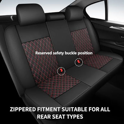 HChengkikz Leather Car Seat Covers, Breathable and Waterproof Seat Cover Full Set, PU Premium Universal Fit Automotive Airbag Compatible for Cars Sedans SUVs Vans and Trucks (Full Set, Black+Redline) - color: N1 Black Redline, size: Full Set