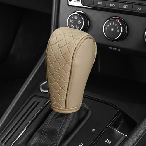Gear Shift Knob Cover PU Leather Car Stick Shift Knob Cover Universal Fit for Most Cars, Non-Slip Gear Shifter Protector, Stylish Gear Shift Hoodie (Beige) - color: Beige