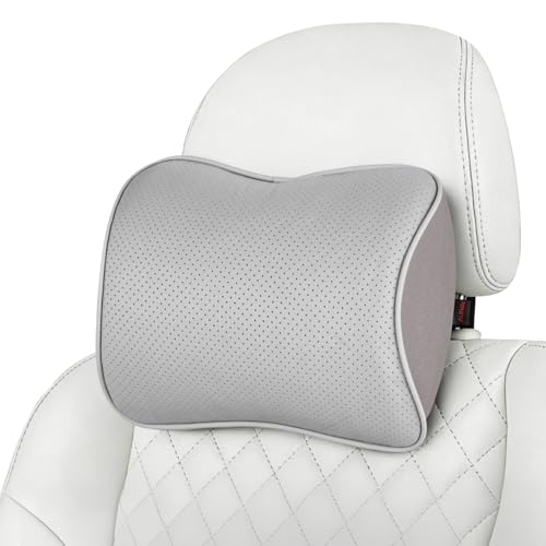 Aukee Car Headrest Pillow Car Memory Foam Car Neck Pillows Soft Leather for Driving Home Office Gray (Pack of 1) - color: Grey, size: Pack of 1