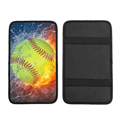 Fire Softball Auto Center Console Armrest Cover Pad, Universal Fit Waterproof Comfort Car Armrest Cushion for Most Vehicle SUV Truck - color: Fire Softball
