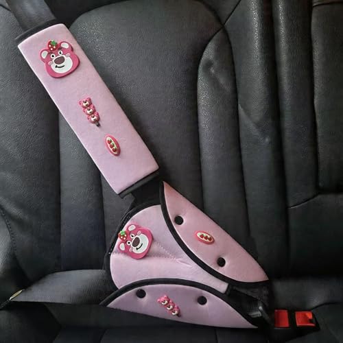 Universal Car Seat Belt Cover Pad, Soft Shoulder & Abdominal Cushion for Kids, 2-Pack Comfort Accessory for Travel (Strawberry Bear) - color: Strawberry Bear