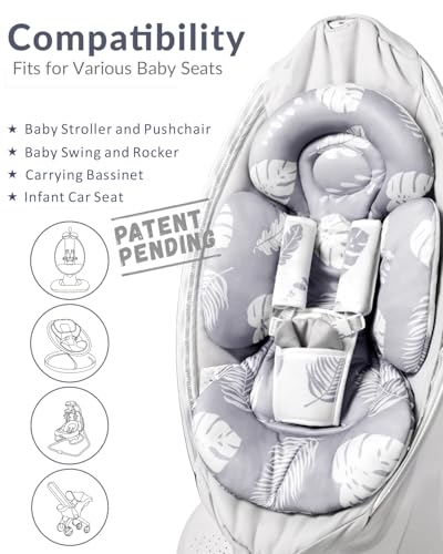 Generic Infant Car Seat Insert Compatible with Mamaroo Swing & Graco Swing and Infant Car Seat, Newborn Insert Baby Head Body Support, Reversible Design, Breathable Soft Fabric, 1Pcs - Grey Leaf - color: Grey Leaf