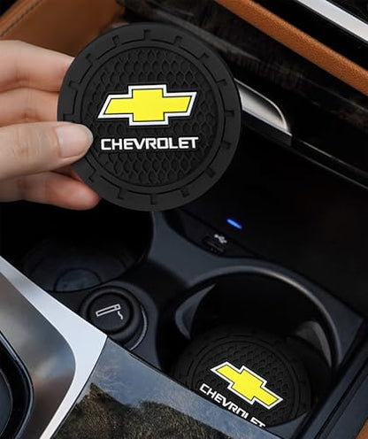 Chevrolet Car Cup Holder Coaster, Black, 2.76 Inch, 2 Pieces | Silicone, Car Interior Accessories - color: Black-a3