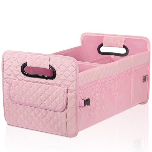 JiatuA Car Trunk Organizer for SUV, Car Storage Organizer Collapsible Multi Compartment Container Box, Adjustable Car Accessories for Women/Men, Pink - color: Pink, size: Standard