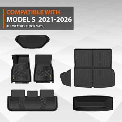 G-PLUS Floor Mats & Cargo Liner Fit Tesla Model S 2021 2022 2023 2024 All Weather Protection TPE Floor Liners 1st & 2nd & 3rd Front Rear Full Set Car Mats Black 7PCS - size: 2021-2024|Fit Tesla Model S|6PCS