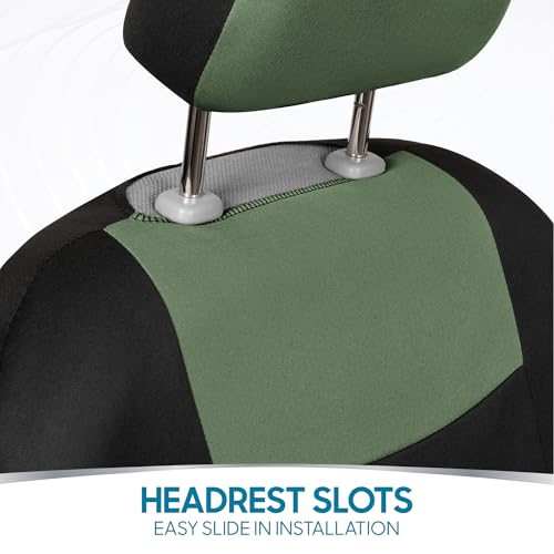 BDK PolyPro Car Seat Covers Full Set in Green on Black, Front and Rear Split Bench Seat Covers for Cars, Easy to Install Car Seats Cover Set and Accessories for Auto Trucks Van SUV - Green - color: Green