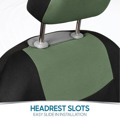 BDK PolyPro Car Seat Covers Full Set in Green on Black, Front and Rear Split Bench Seat Covers for Cars, Easy to Install Car Seats Cover Set and Accessories for Auto Trucks Van SUV - Green - color: Green